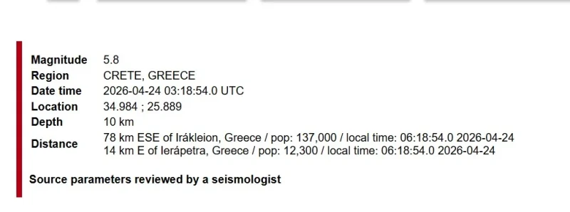 Силен земјотрес го погоди Крит