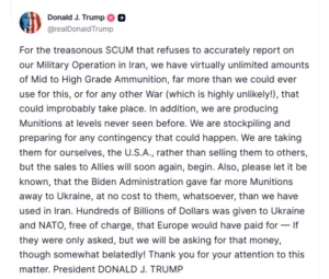 Трамп: САД ќе побараат од Европа да ги надомести трошоците на Вашингтон за воената помош за Украина