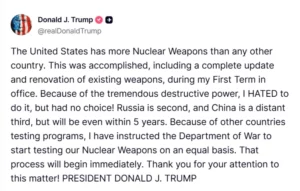 Русија го опомена Трамп за тестирање на нуклеарно оружје