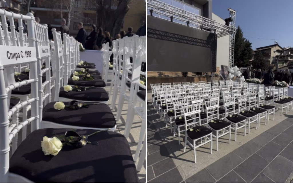 Во Кочани поставени празни бели столици: Небото доби 63 ангели, а Кочани рана што не зараснува