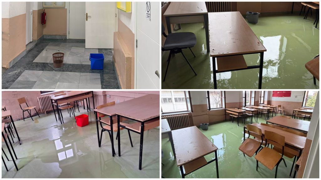 ФОТО Вода тече во училниците во битолското основно училиште Гоце Делчев