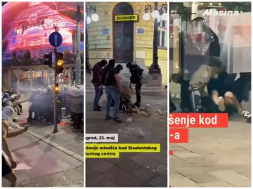 (ВИДЕО) ХАОС ПО ПРОТЕСТОТ ВО БЕЛГРАД: Судири со полицијата, приведени 23 лица, одекнуваа топовски удари