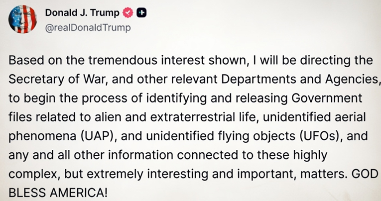 Трамп нареди да се објават сите документи за НЛО и вонземјани