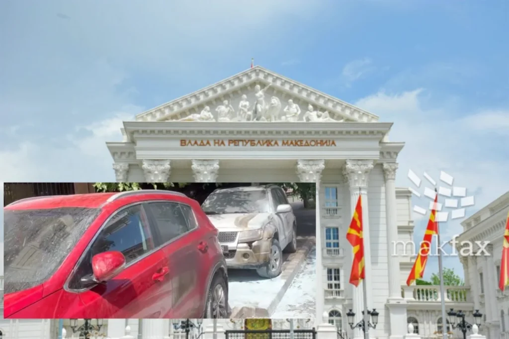 (Фото/видео) Опожарени дипломатски возила кај амбасадата на Бугарија во Скопје, Владата со осуда