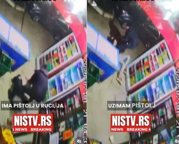 (ВИДЕО) СПРЕЧИ ФИЛМСКИ ГРАБЕЖ: Градоначалникот на Ниш на напаѓач му одзема мачета и лажен пиштол