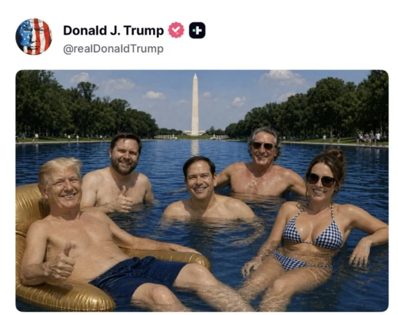 Трамп објави АИ-фотографија од себе и најблиските соработници во базен
