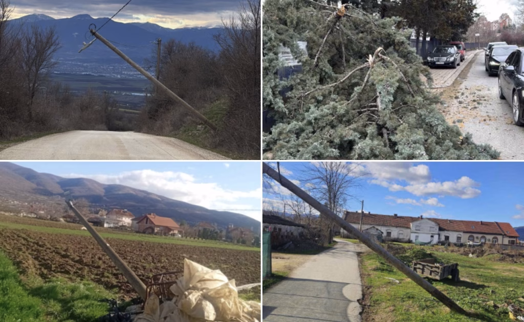 Паднати дрвја и навалени бандери низ Гази Баба: Се санирааш штетите од силниот ветер!