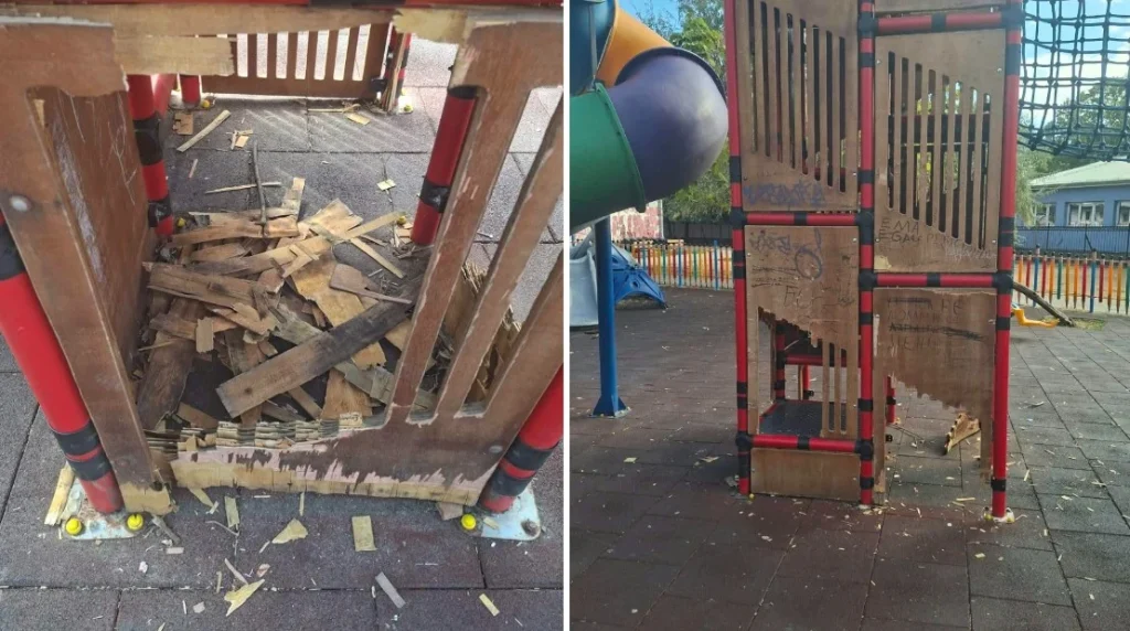 (Фото) Вандализирано детско игралиште во Карпош 1