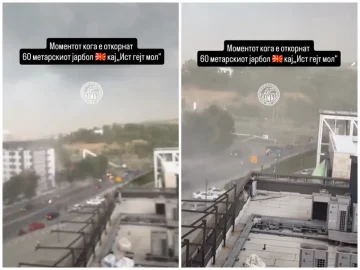 (ВИДЕО) Снимен моментот кога невремето го урна јарболот со македонско знаме кај „Ист гејт мол“