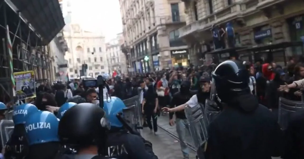 (Видео) Насилни протести во Италија: полицијата употреби солзавец во Милано, водени топови во Болоња
