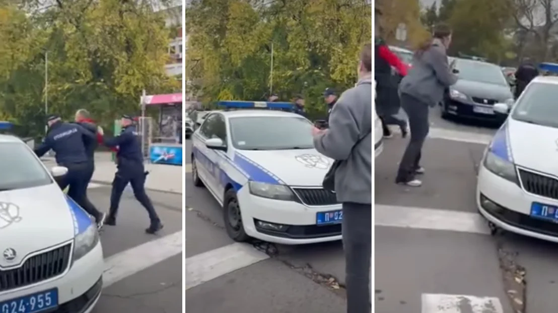 (Видео) Полицијата во Србија приведе маж, тој ја отвори другата врата од автомобилот и избега