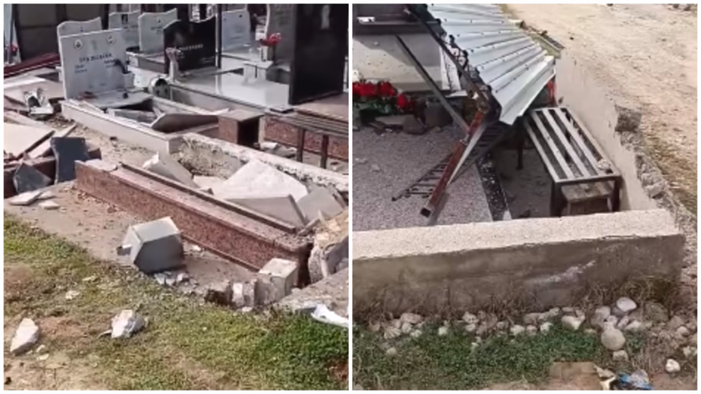 ВИДЕО Работник со багер срушил гробни места на гробиштата во Драчево