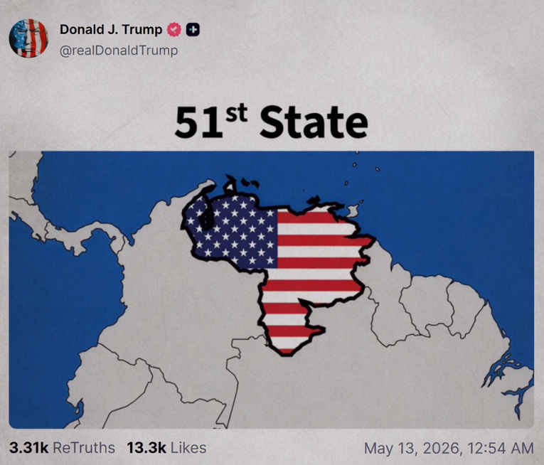 Трамп објави мапа на Венецуела како 51-ва американска држава