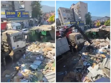 (ВИДЕО) Со градежна механизација се отстрануваат тезгите на Бит-пазар