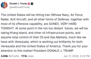 Трамп: САД повторно ќе го нападнат Иран, ќе го заземат островот Харг