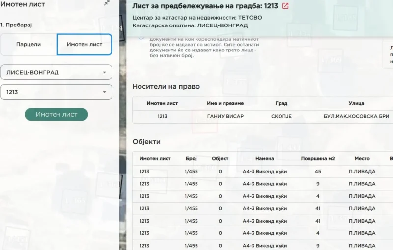 ДУИ објави документи од Катастар што ги поврзуваат Висар Ганиу и Недим Рама: седум викенд-објекти на иста парцела