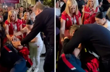 (ВИДЕО) На повозрасна жена ѝ се слоши за време на говорот на Вучиќ, тој отиде да ја бакне