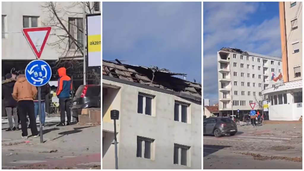 ВИДЕО Силен ветер однесе дел од покривот на зграда во центарот на Куманово