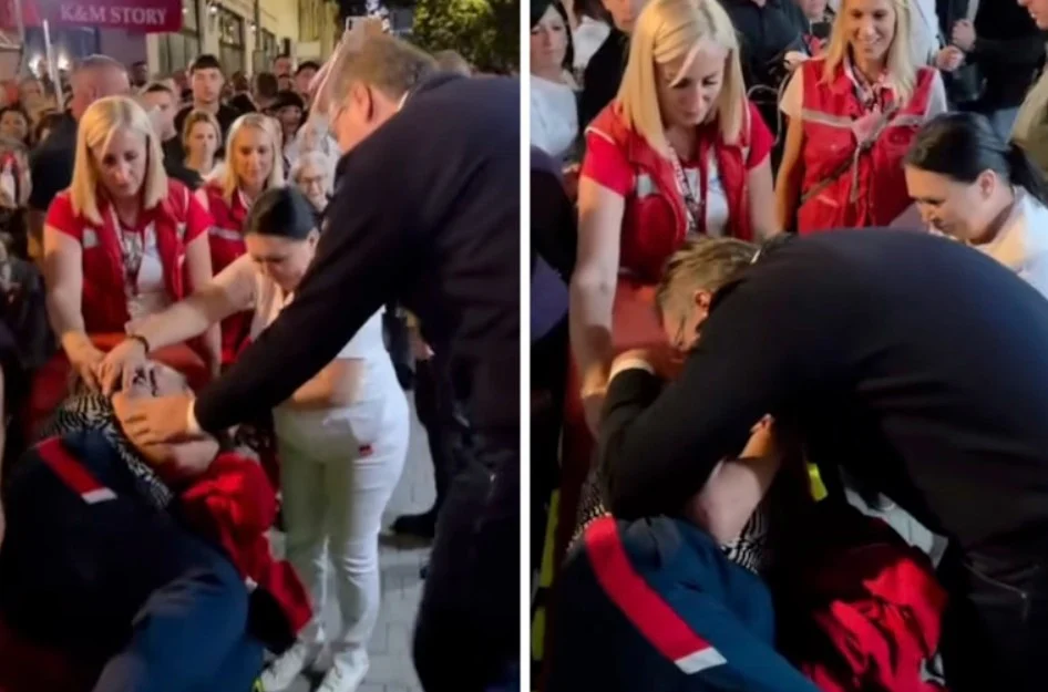 (Видео) Вучиќ бакна жена на која ѝ се слоши за време на неговиот говор