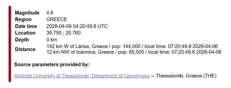 Земјотрес ја погоди Грција: 4,6 степени