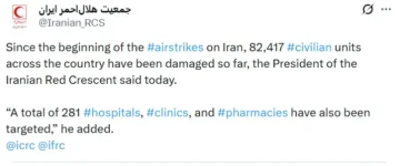 Иранската Црвена полумесечина соопшти за 82.000 погодени цивилни објекти во Иран