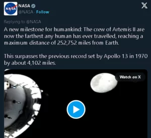 НАСА: Срушен е рекордот – човек отпатува најдалеку од Земјата досега