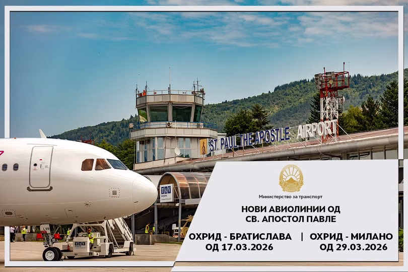 Од денеска директни летови од Охрид до Братислава, од 29 март и до Милано