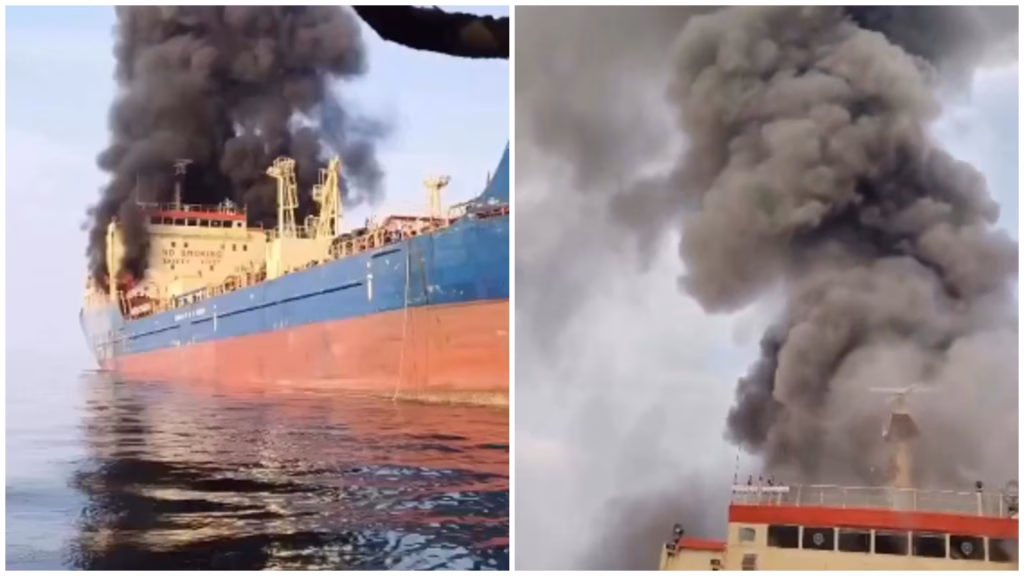 ВИДЕО Пожар на танкер покрај брегот на Оман, екипажот евакуиран