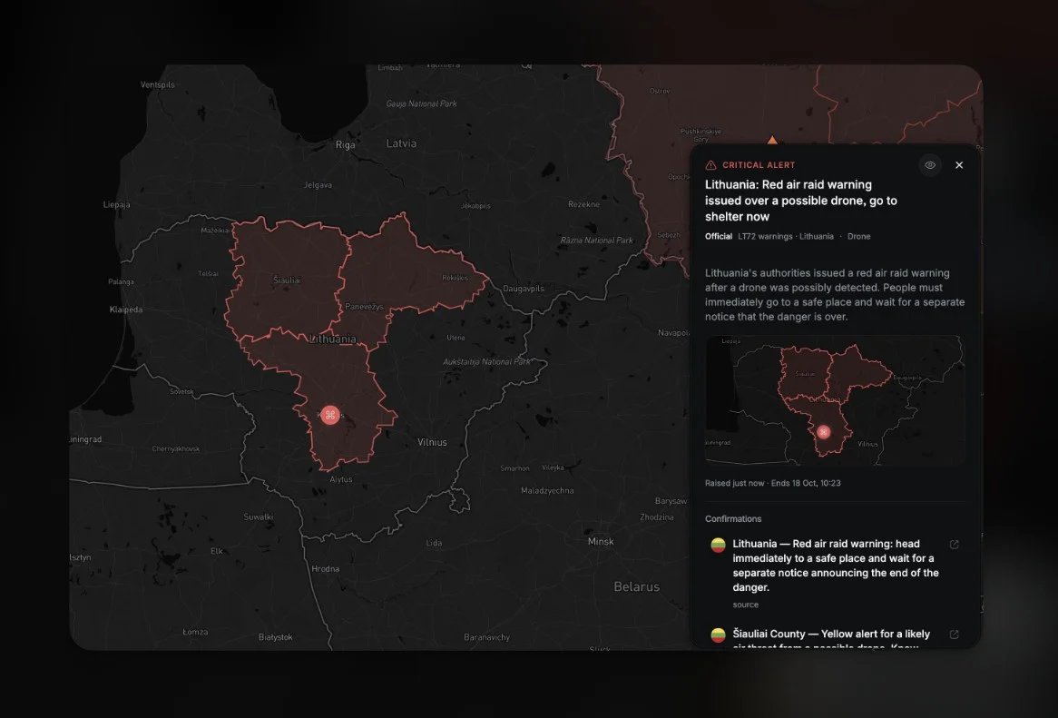 Воздушна тревога во Балтикот: Литванија повика на засолнување, НАТО крена борбени авиони, Полска истражува можен упад на дрон