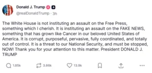 Трамп: Дел од медиумите се закана за националната безбедност