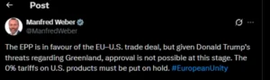 Политико: Трговскиот договор меѓу ЕУ и САД е „на чекање“ по најавите на Трамп за нови царини кон држави од Унијата