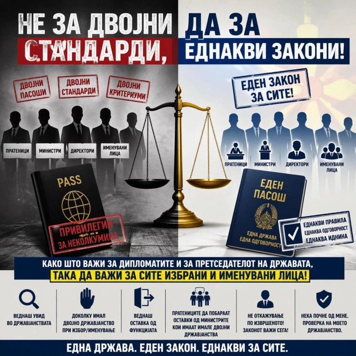 Зајкова: Законот да важи еднакво за сите – крај за двојните државјанства на функционерите