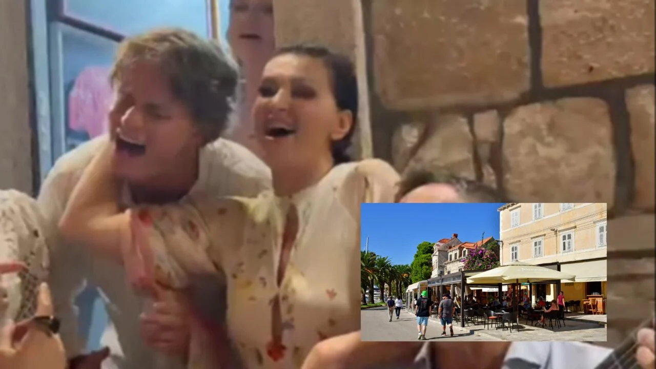 (Видео) Јаков Јозиновиќ и Нина Бадриќ запеаја во ресторан на Корчула