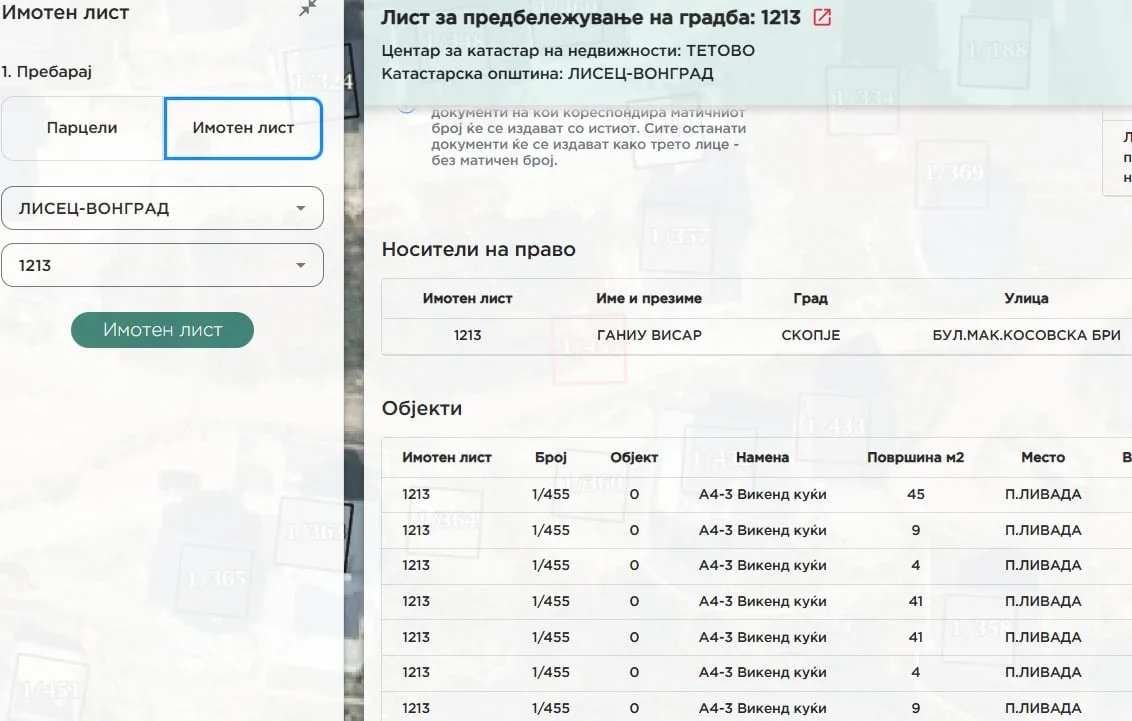 ДУИ објави документи од Катастар што ги поврзуваат Висар Ганиу и Недим Рама: Седум викенд-објекти на иста парцела